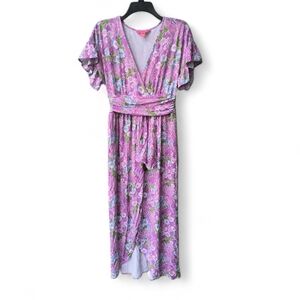 Lilly Pulitzer Pink Floral Anchorage Mom's The Word Midi High Low Dress M
